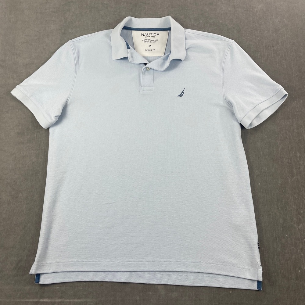 Nautica Men Medium Light Blue Performance Deck Shirt Classic‎ Fit Polo
